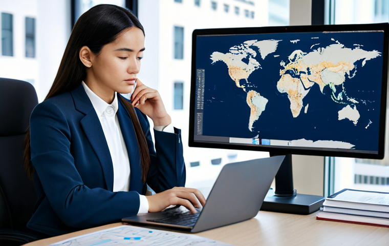A focused professional, gender-neutral, wearing a modest business suit, seated at a sleek modern desk. The desk is equipped with a laptop displaying a complex global supply chain network diagram, alongside open textbooks on international logistics. The background is a blurred, contemporary study environment with subtle abstract elements suggesting data flow and global connectivity. The pose is natural and contemplative, highlighting deep concentration.
safe for work, appropriate content, fully clothed, professional, modest clothing, appropriate attire, professional dress, perfect anatomy, correct proportions, natural pose, well-formed hands, proper finger count, natural body proportions, high-quality, professional photography, realistic rendering, crisp focus, excellent detail.